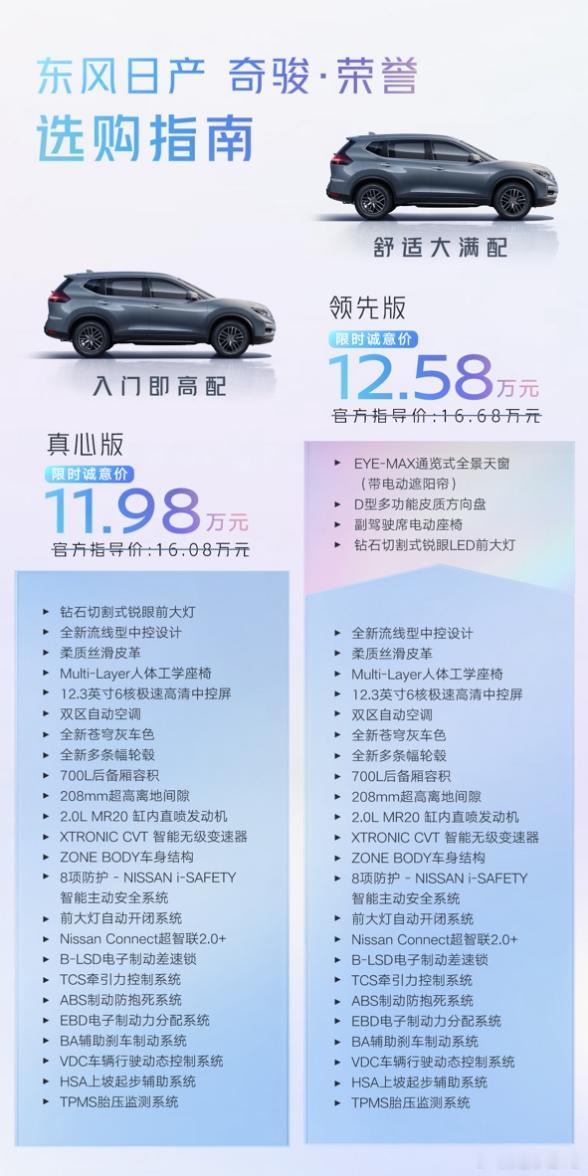 承袭百万口碑，实力多维进阶限时诚意价11.98万元起，奇骏·荣誉焕新上市携手逍客