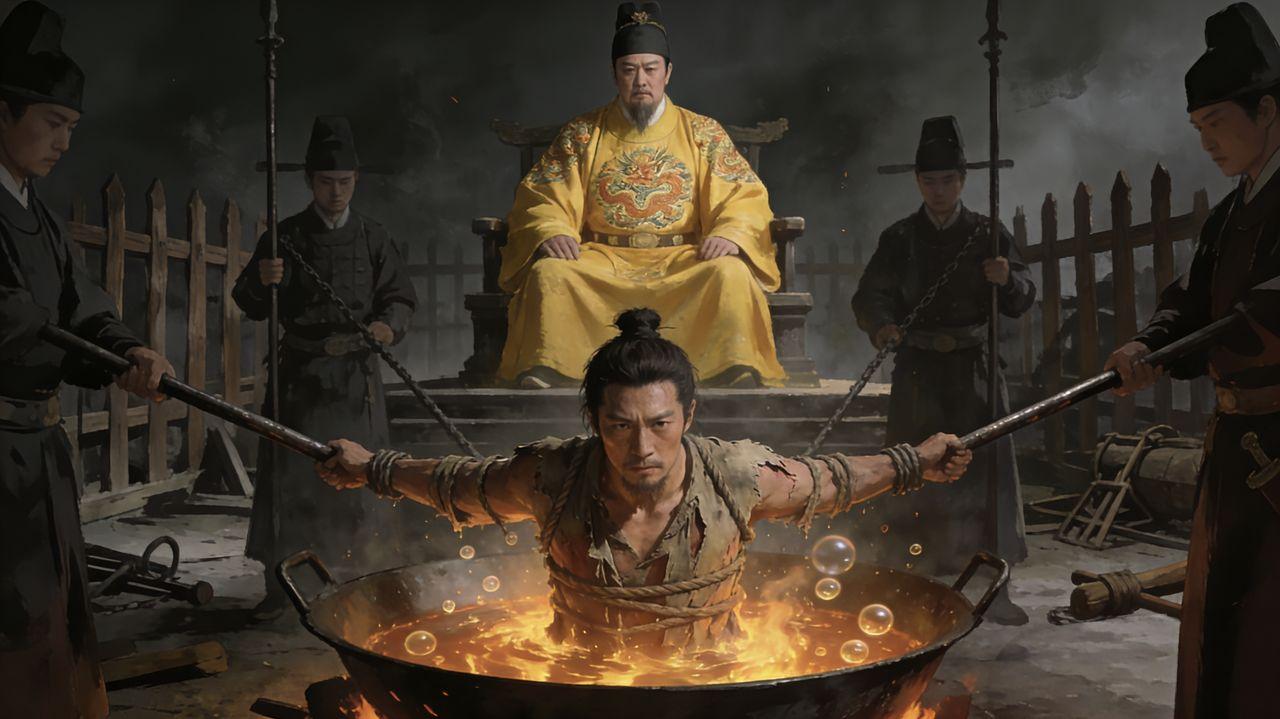 1402年，37岁的兵部尚书铁铉被朱棣投入滚油烹煮，画面触目惊心，惨绝人寰。
