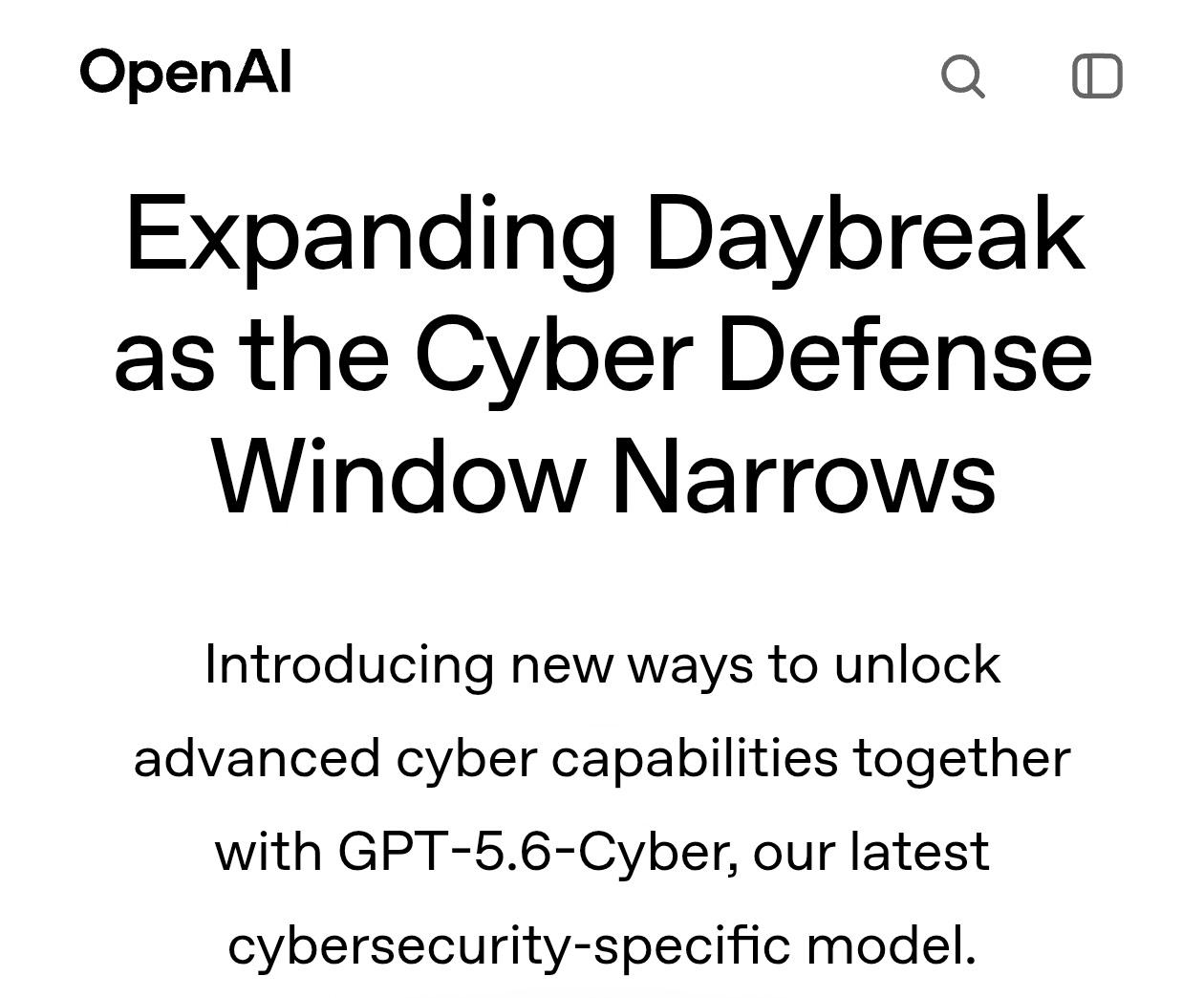 45天后，openAI终于正式发布GPT 5.6Cyber

在GPT5.6发布