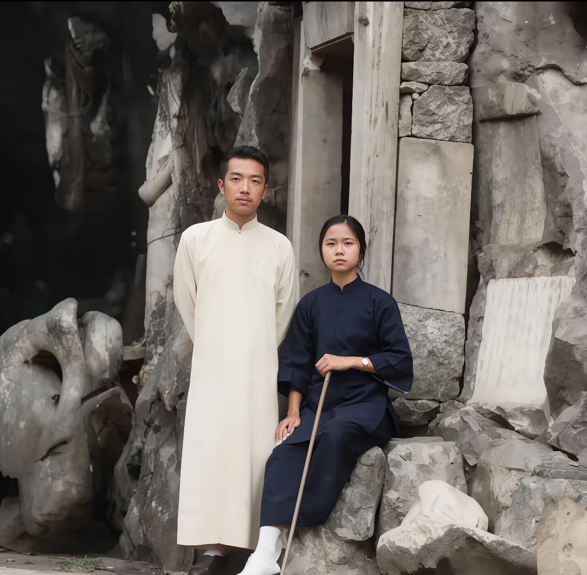 1923年，胡适与表妹曹诚英外出游玩期间，留下了一张罕见留影