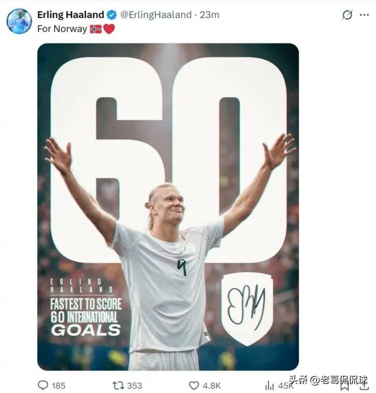 挪威超级球星哈兰德真是太懂事了！在今天挪威队以2：1战胜科特迪瓦队的世界杯1/1