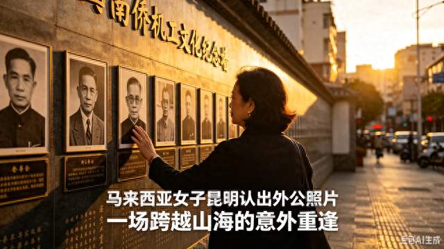 泪目！马来西亚女子昆明旅游，街头文化墙偶遇外公照片