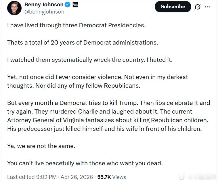 本尼·约翰逊:我经历过三届民左党总统任期。也就是说，我总共见证了20年民左党执政