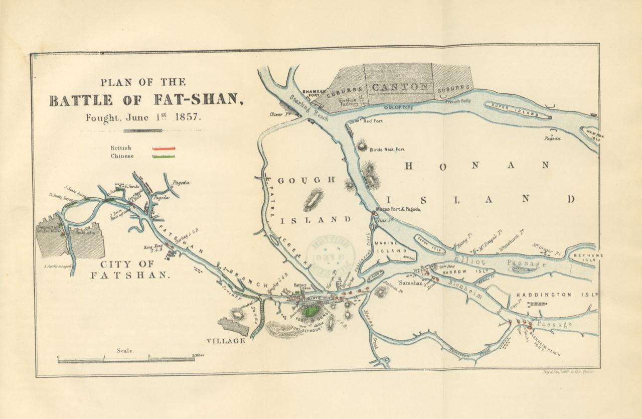 英国人绘制的1857佛山水道之战
要找侵略借口，在列强霸权横行时代，随时都有。1