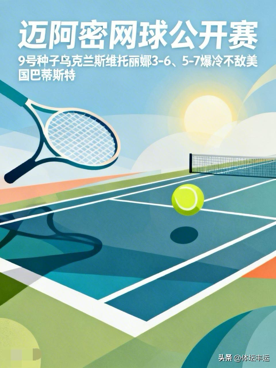 快讯，9号种子乌克兰斯维托丽娜爆冷不敌美国巴蒂斯特无缘晋级女单16强@女单第三轮