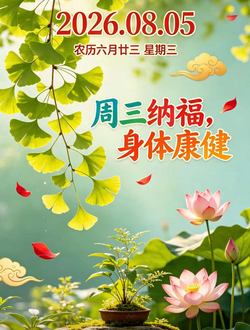 🌺2026./8月5日，夏深寻雅趣，心静福常临🌺
 
☘️🌅晓光遍洒阡陌，