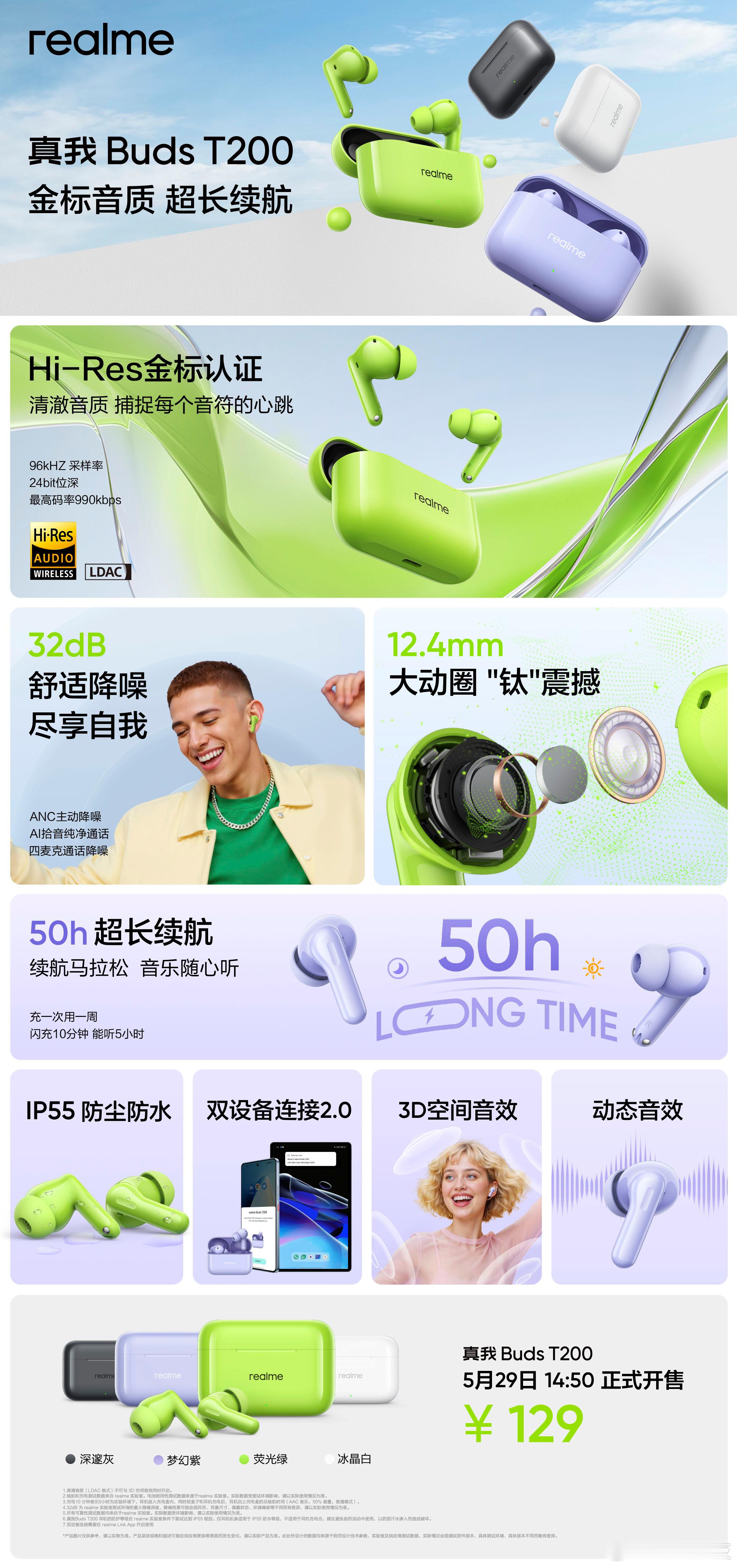 真我Buds T200采用入耳式设计，拥有12.4mm大尺寸钛振膜，单元素质过关