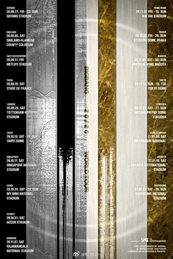 BIGBANG BIGBANG 宣布启动"2026 WORLD TOUR"世界巡