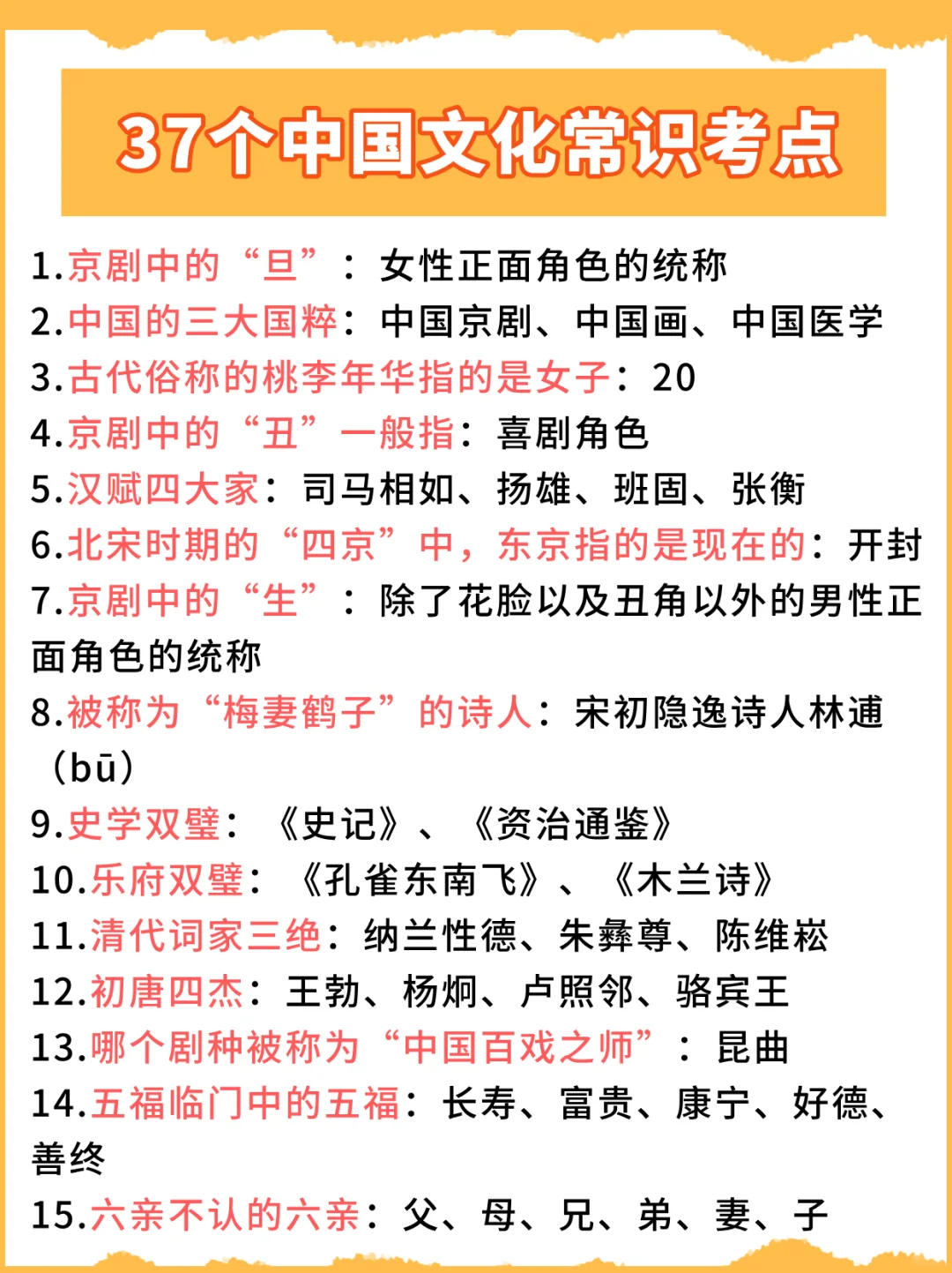绝对不能忽视的37个中国文化常识，经常考！