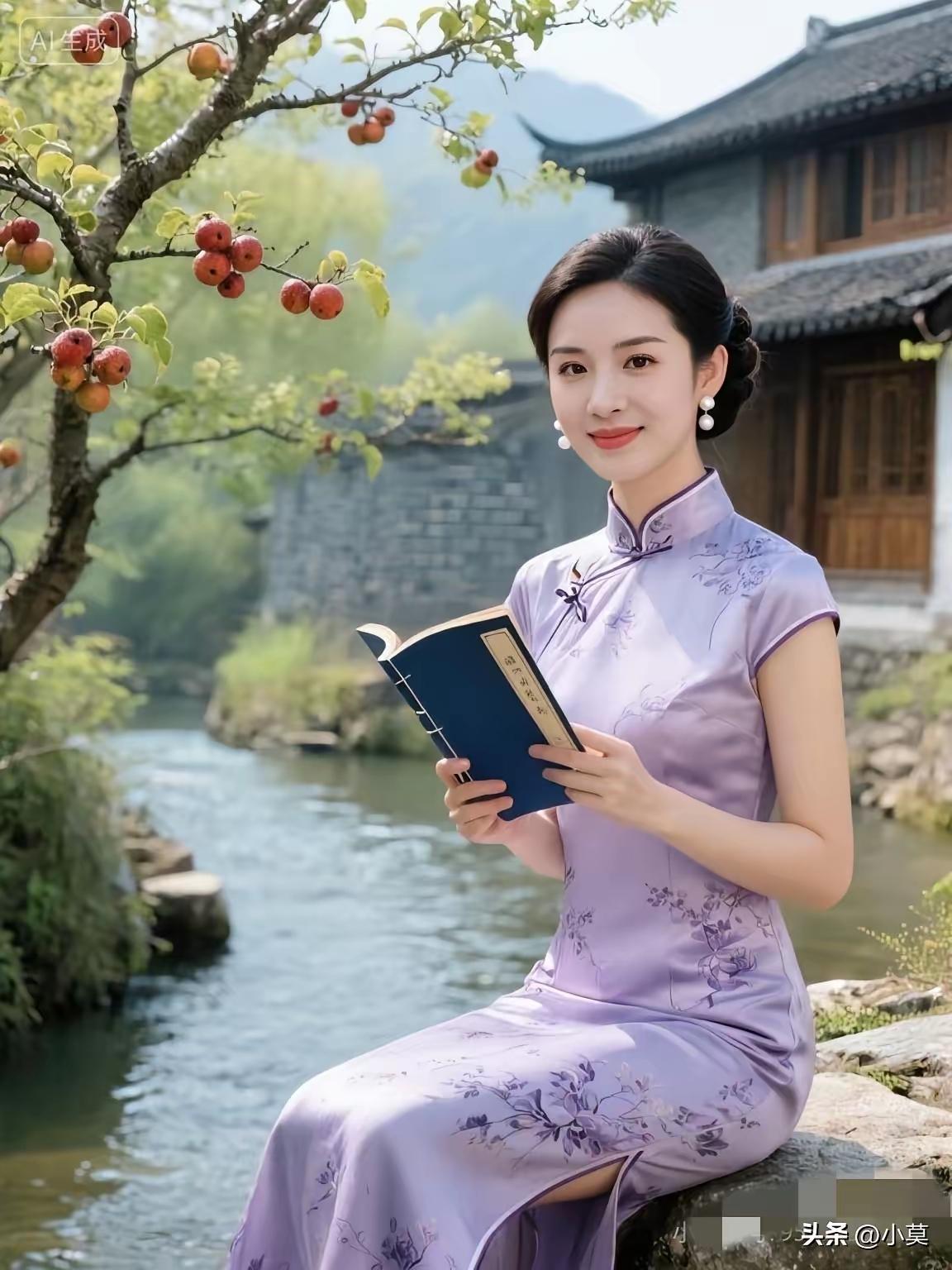 静坐古桥边，轻翻古籍香，岁月静好，心随景远。