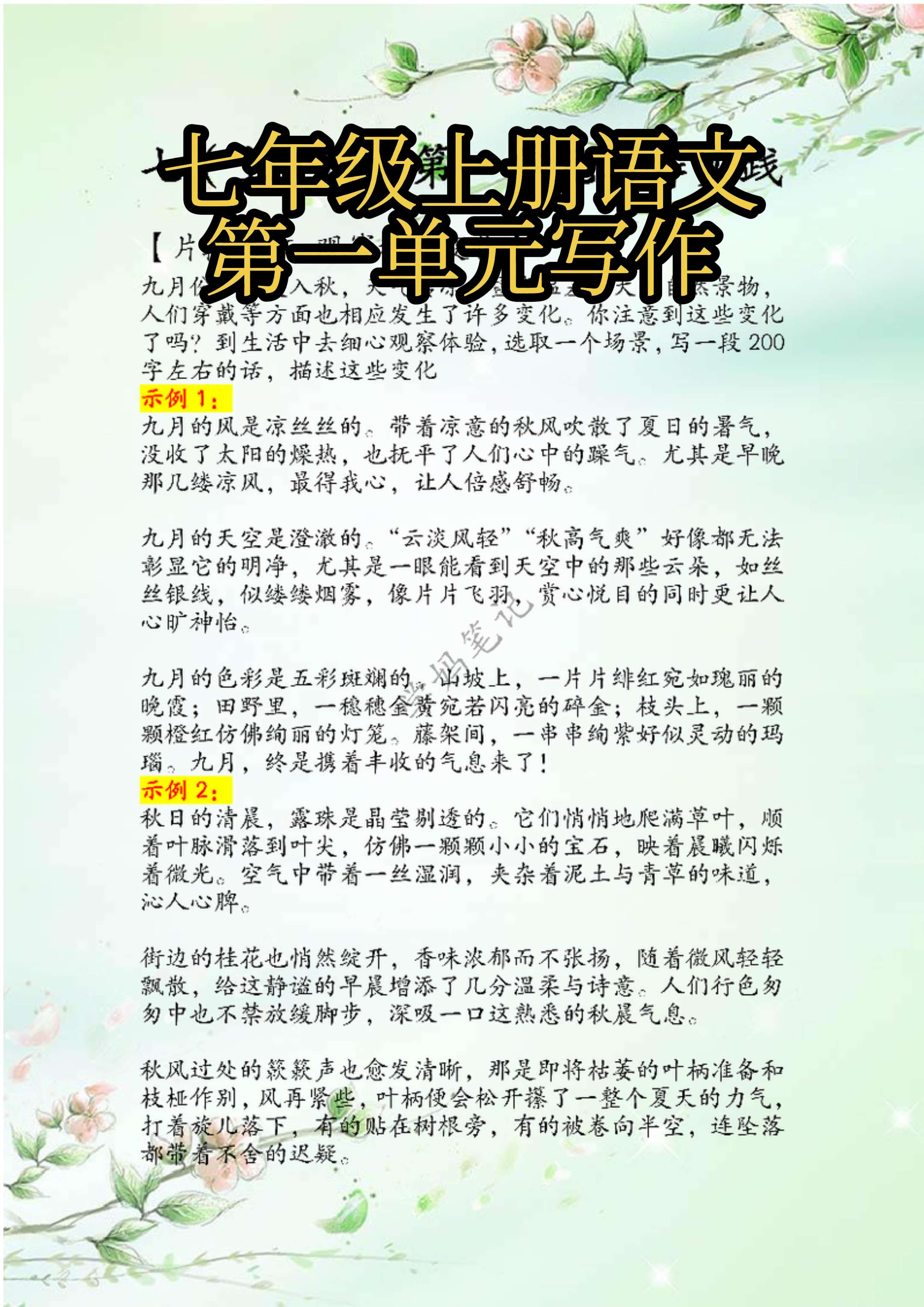 七上语文第一单元写作。初中的习作单元并不只是一篇习作的练习，观察片段...