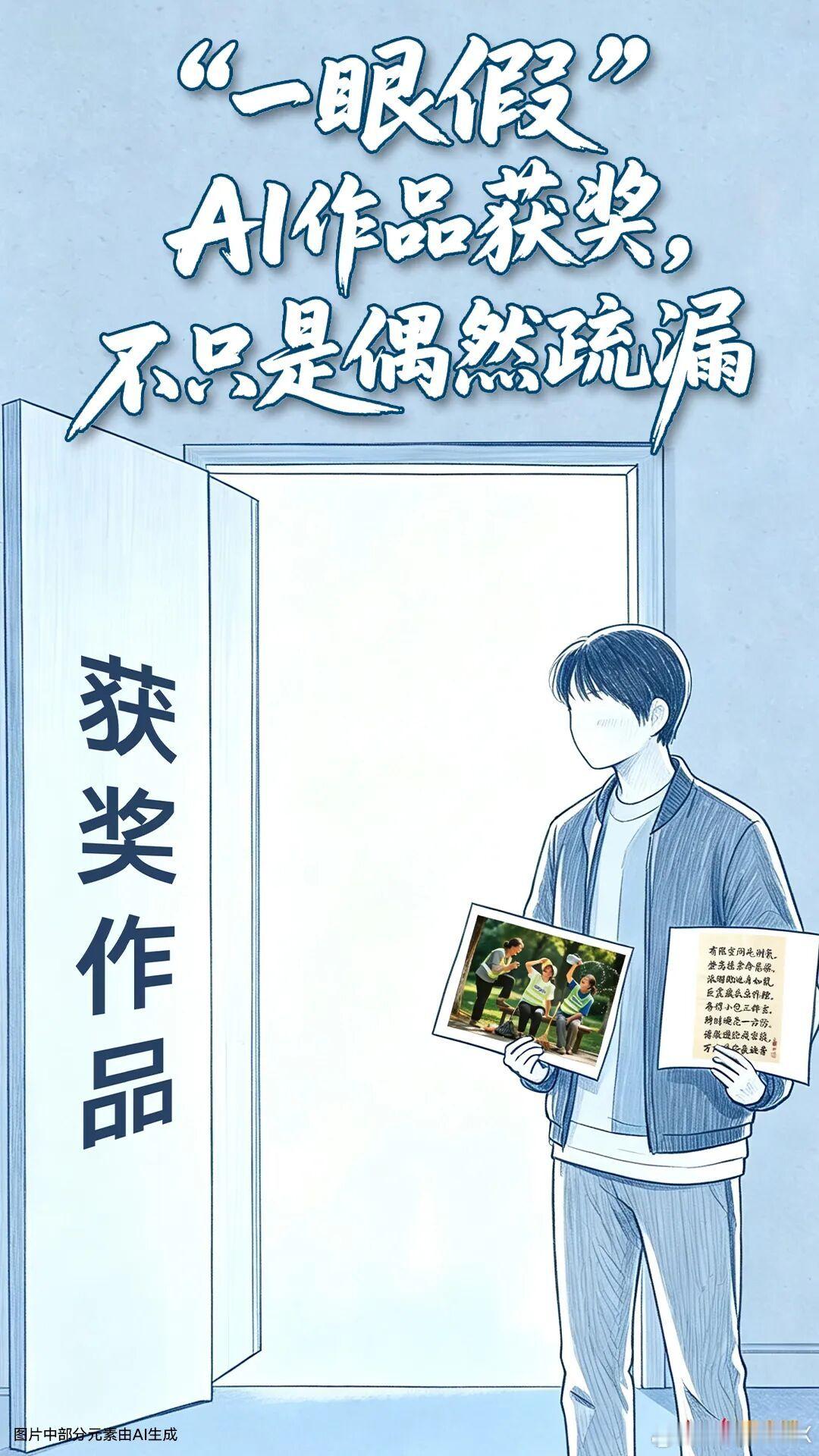 最近，AI作品堂而皇之拿奖，引发吐槽。人民锐评发文：“一等奖颁给‘一眼假’”，这