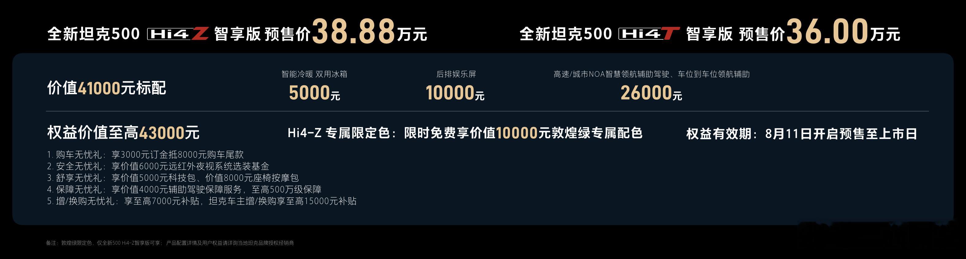 全新坦克500智享版在“开启越野新时代”发布会上开启预售，其定位为“全场景智能豪