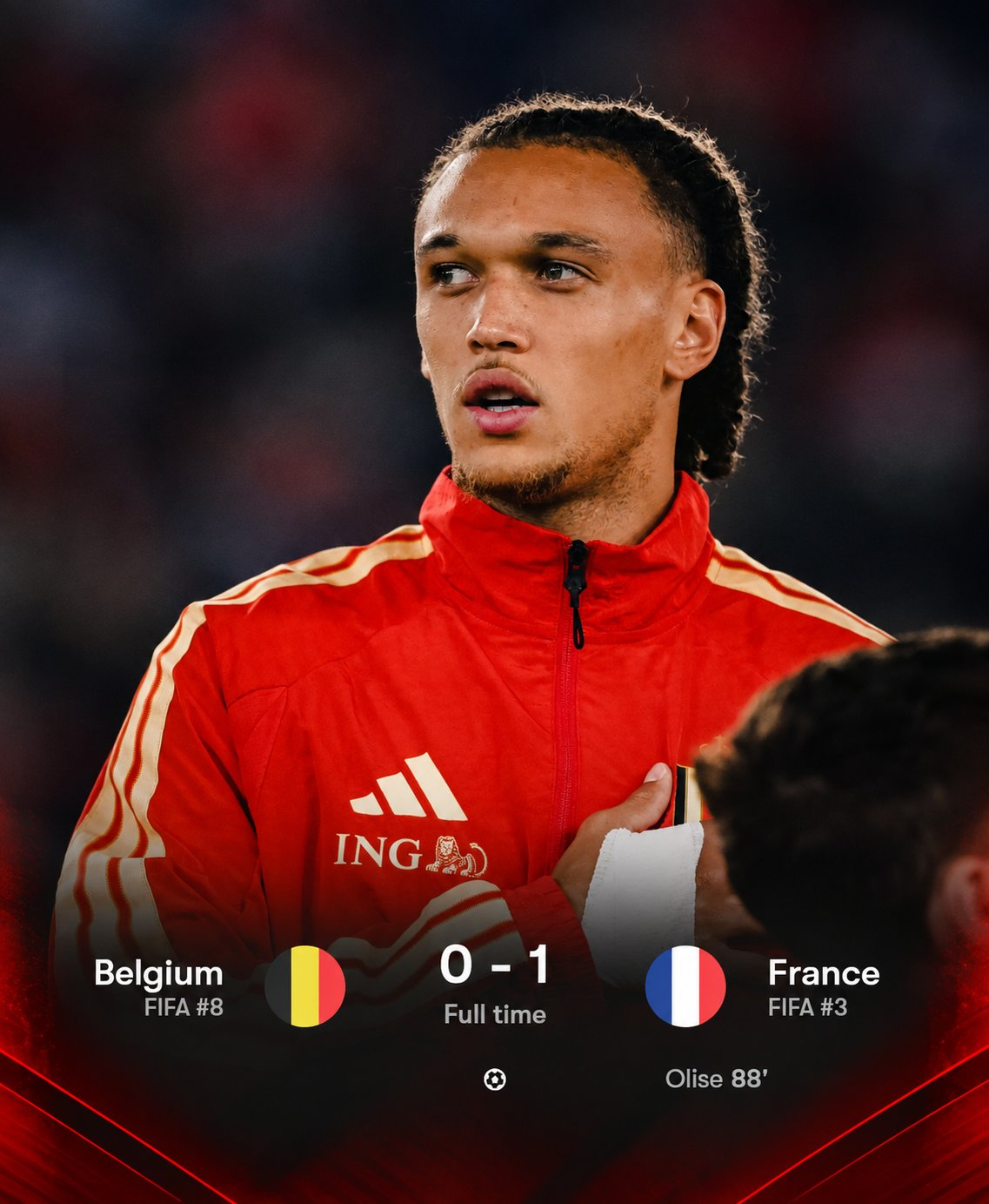 🇧🇪｜迭戈・莫雷拉对阵法国比赛数据：⏱️出场 63 分钟 ⚽️0 球 🅰️