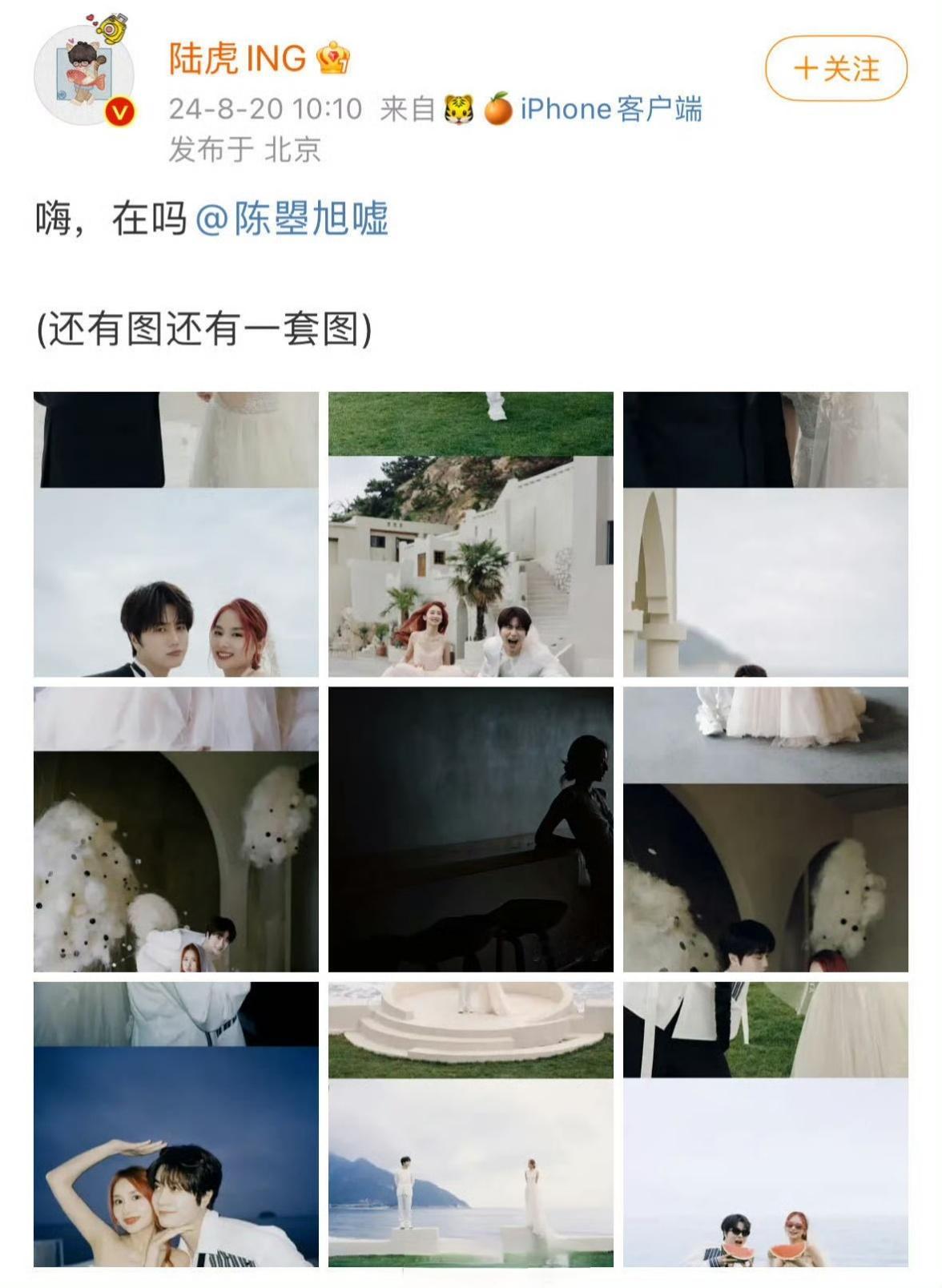 #陆虎婚纱照#陆虎发了婚纱照，好甜[打call] 恋爱长跑终于结束了，又是被别人