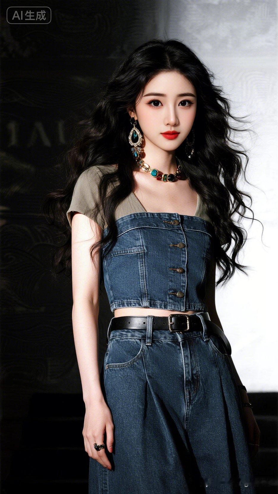 意大利人摄影:暗调黑白淡彩，国模齐腰大波浪卷发，潮流高定穿搭，复杂光影环绕，东方