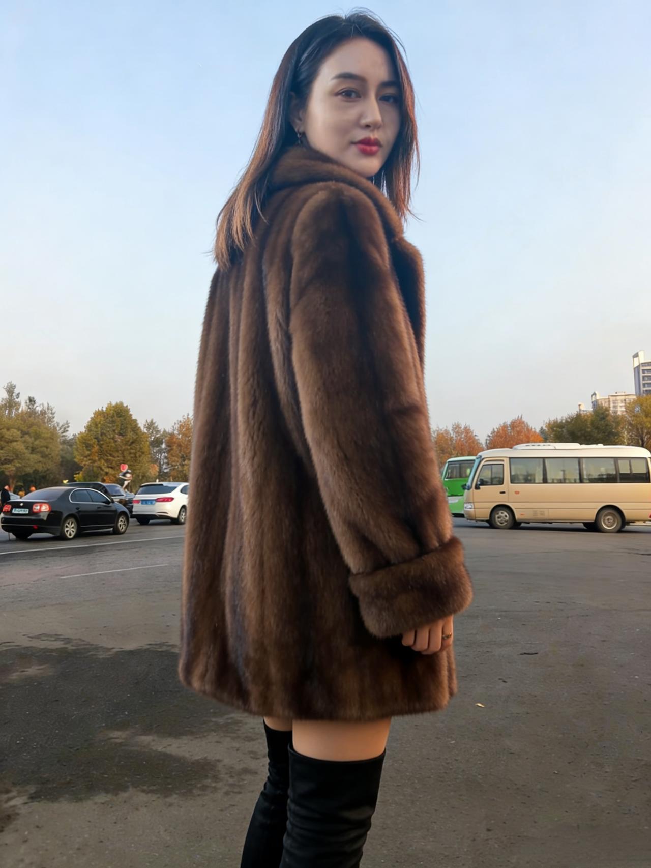 棕皮草裹着晚秋浓醇
红唇咬碎街面的光痕
车流在身后淌成江河
她那一转身的风情
揉