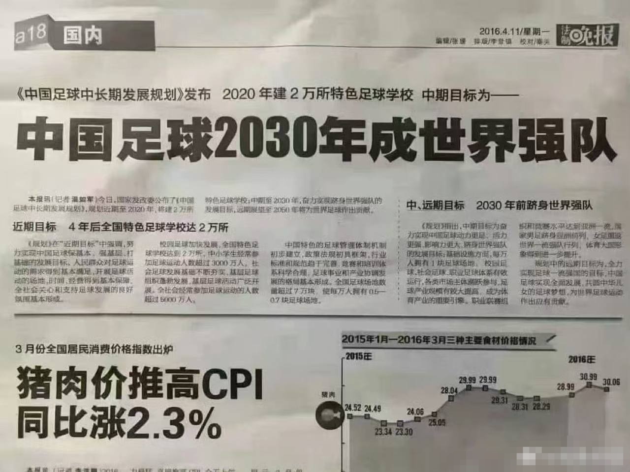 这是一则2016年的新闻，标题为中国足球2030年成世界强队，留给大家的时间不足
