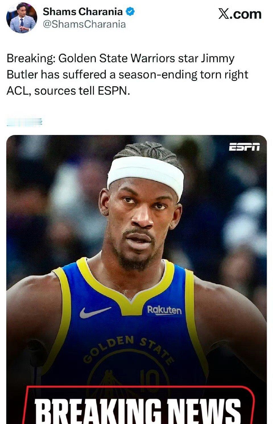 🤯🤯🤯巴特勒遭遇右膝前交叉韧带撕裂，赛季报销了……巴特勒赛季报销