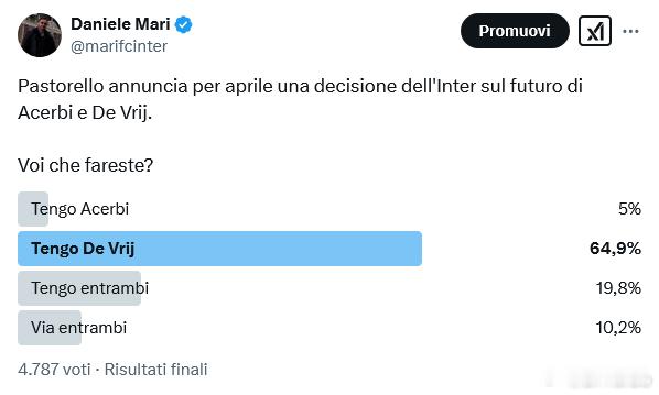 马里之前发起了一个投票：今年夏天阿切尔比和德弗里你希望留下谁？ 国际米兰  意甲