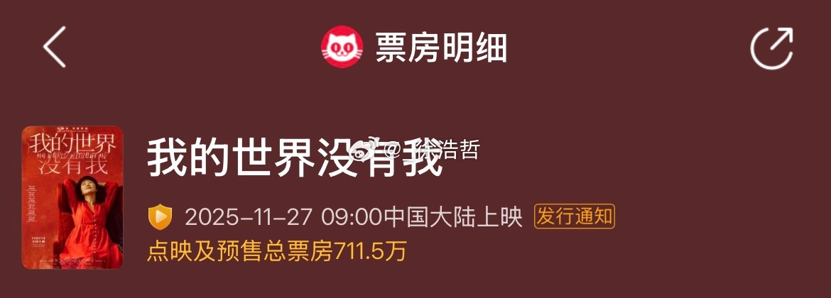 田海蓉自导自演新片《我的世界没有我》猫眼app想看人数不到3000人，但点映即预