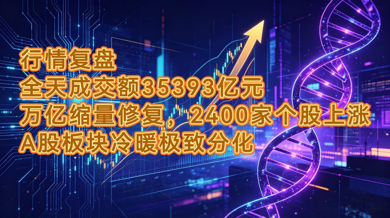 行情复盘｜全天成交额35393亿元，万亿缩量修复，2400家个股上涨，A股板块冷