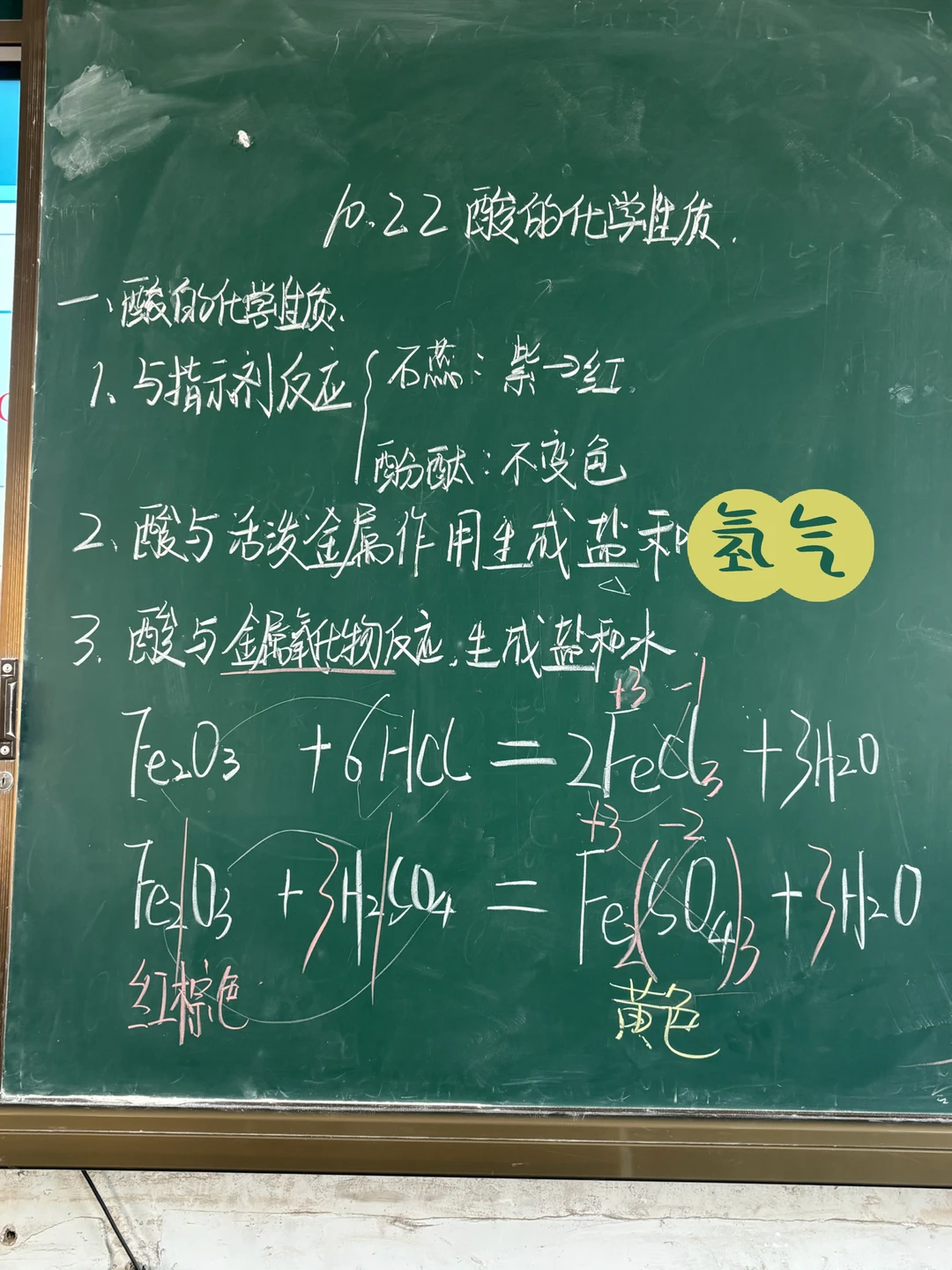 大家讲到哪了？昨天我讲完了酸的化学性质
