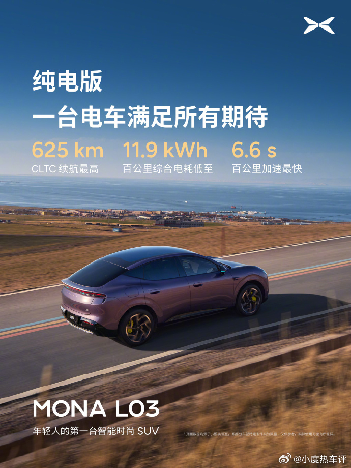【7 月 2 日中国首秀，小鹏 MONA L03 纯电版续航最高 625 km】
