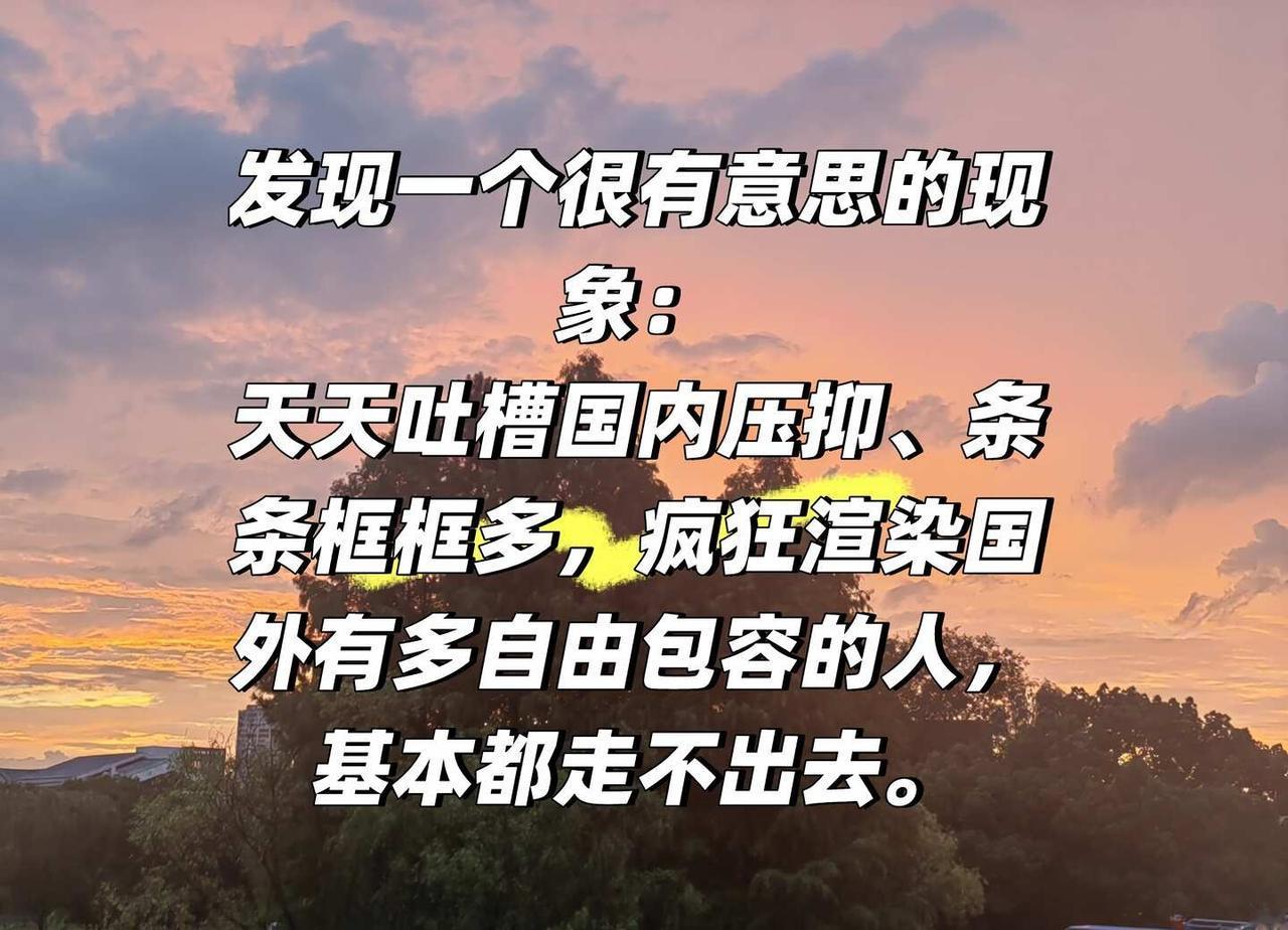 慢慢看懂了一种很普遍的网络现象，不少人时常感慨国内环境拘束压抑，不断渲染海外的自