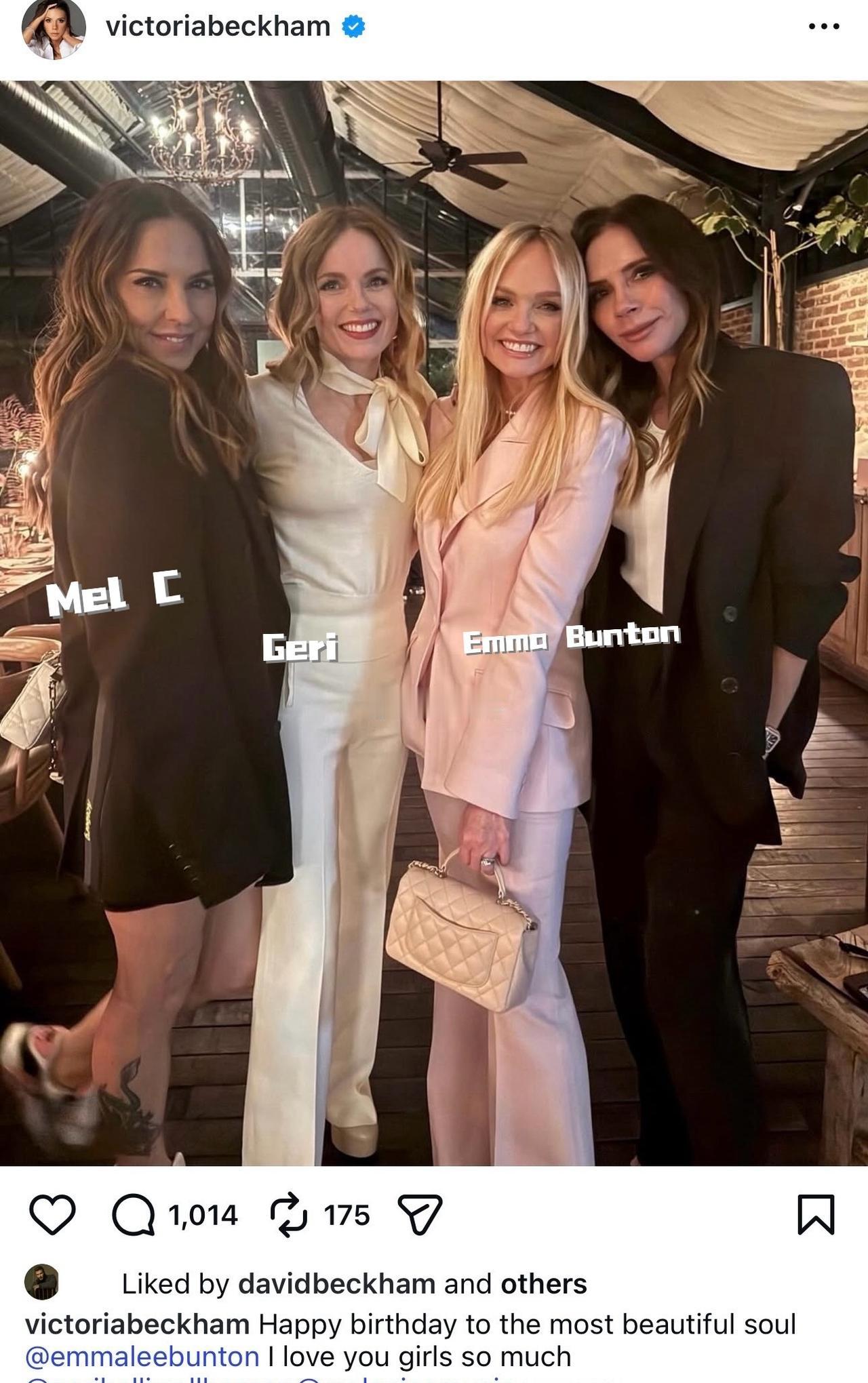 哇‼️维多利亚参加了辣妹组合成员Emma Bunton的50岁生日派对🎉跟Ge