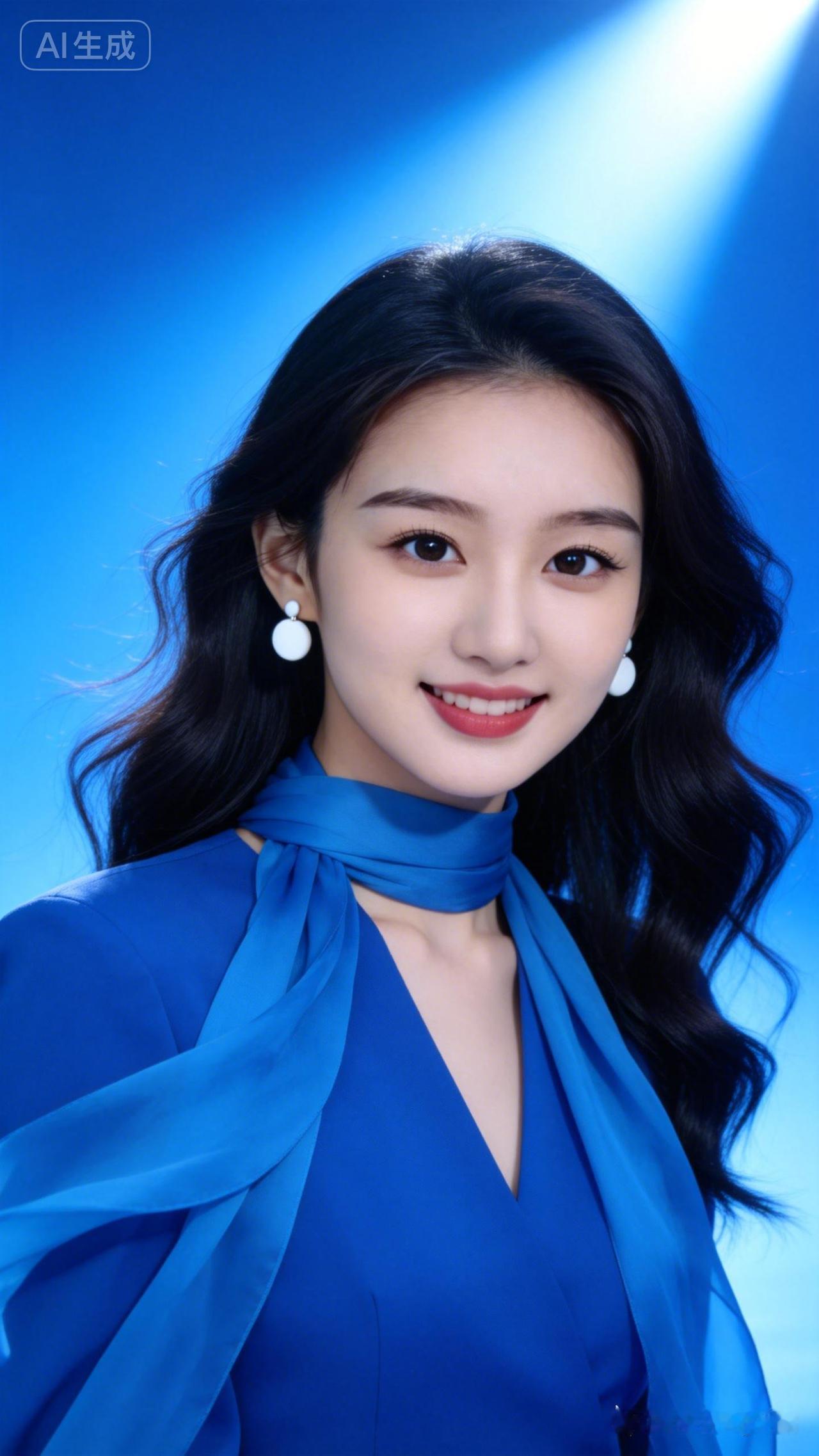 惊艳的蓝色连衣裙，搭配优雅珍珠耳环，尽显时尚与优雅！💙✨