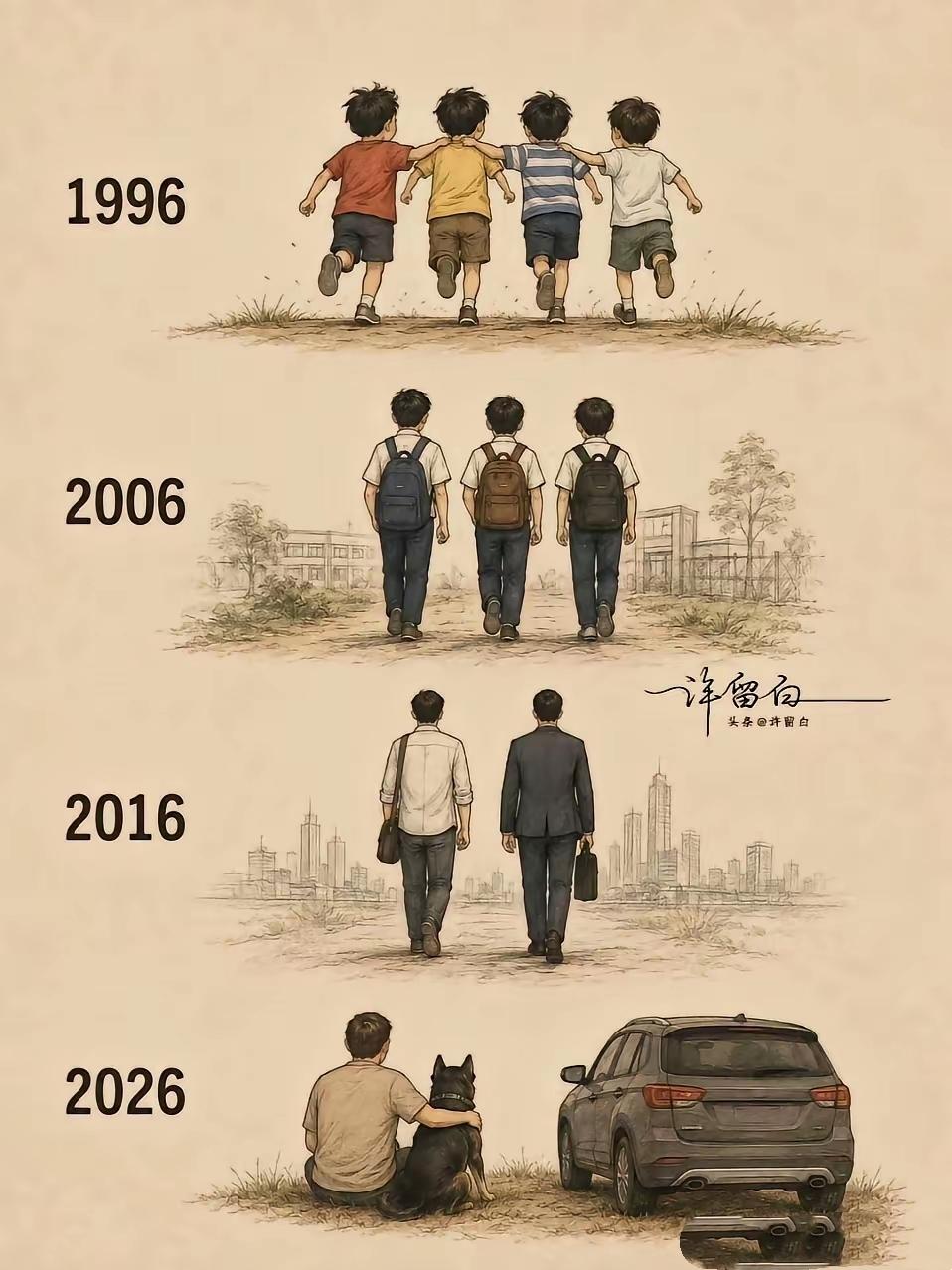1996四人同行，2026只剩一人一狗，成年人的友情终究走散了

人生感悟 成年