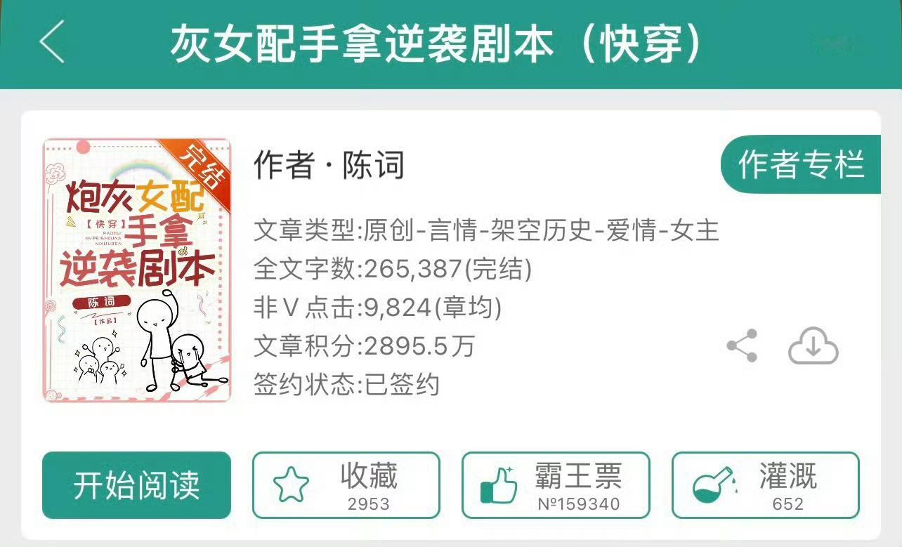 小说推荐：《炮灰女配手拿逆袭剧本》 作者:陈词简评：冷静果断女主，快穿，穿书，女