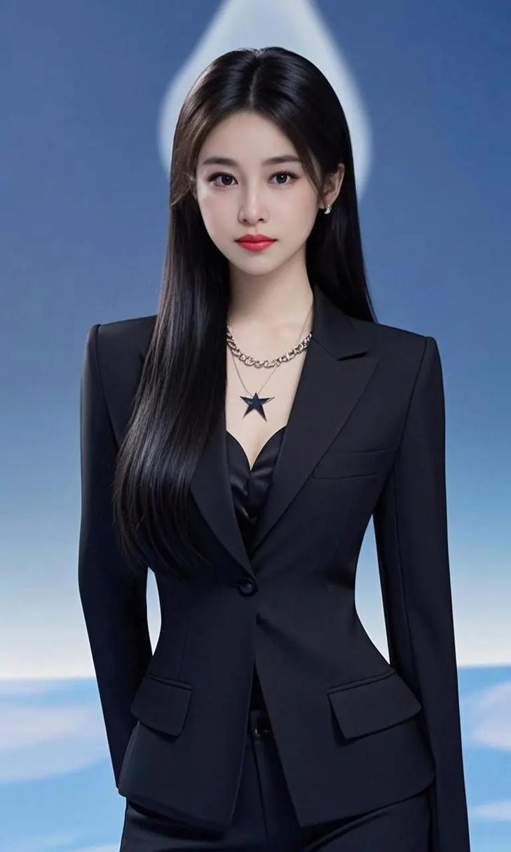 冷艳黑西装，闪耀星芒项链，都市女强人风采！💃✨