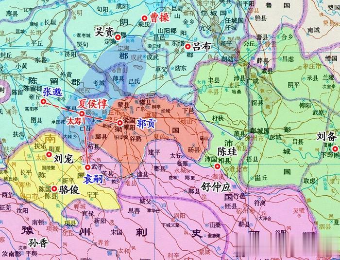 夏侯惇驻军太寿，兼领陈留、济阴两郡的战略意义。
194年大灾，与曹操争夺兖州的吕