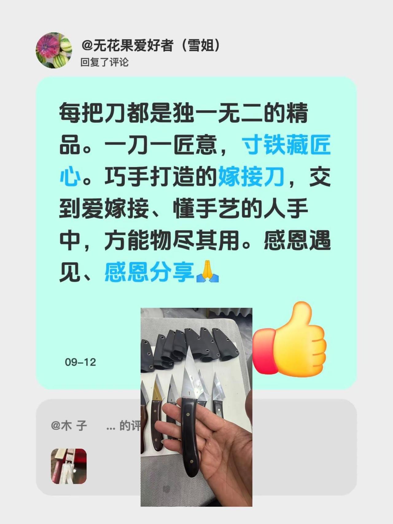 我回复了@木 子     刀🔪哥 的评论：每把刀都是独一无二的精品。一刀一匠意