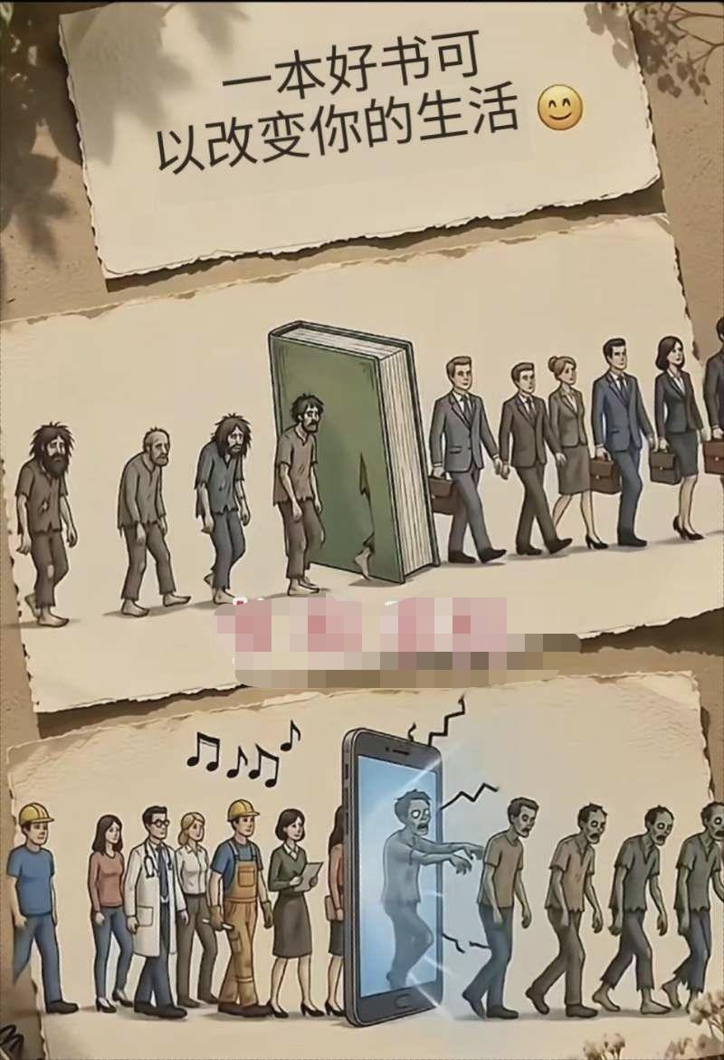 手机本无罪，罪在人心也。用心走，就有正确的路。
    网络上有一幅插图，题目是