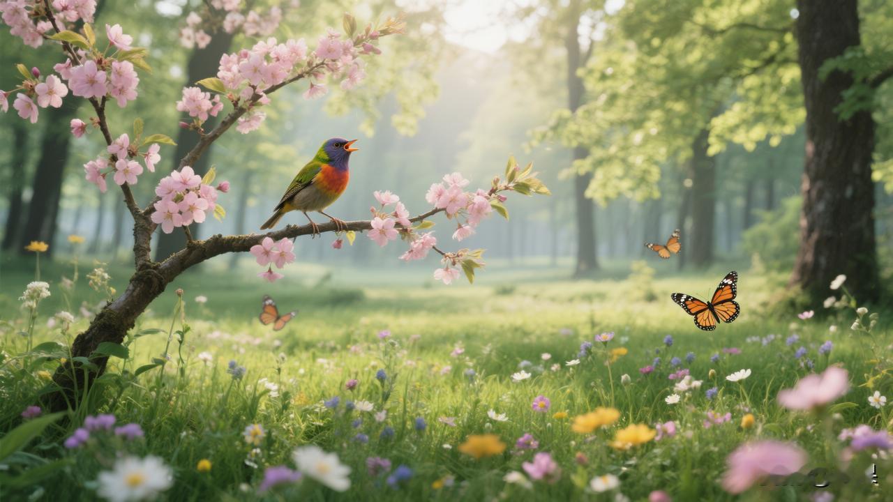 赏析：这幅下联“春来鸟语花香”与上联“冬去山明水秀”呼应，通过季节更迭展现自然生