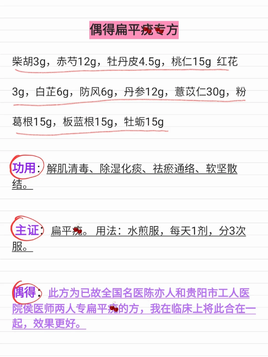 偶得已故名中医陈亦人和贵阳名医扁平疣方
