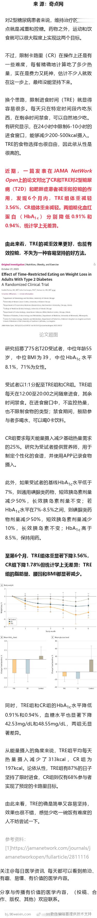 JAMA子刊：限时不限量，效果却更强？最新临床试验显示，相较限制热量，2型糖尿病
