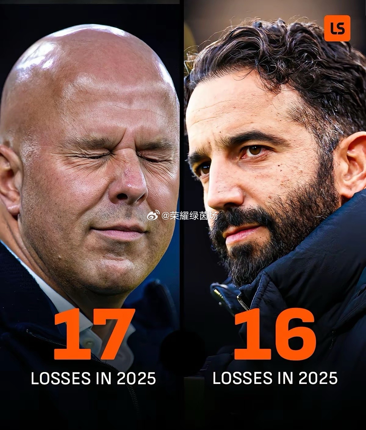 利物浦球迷本赛季是崩溃的，今年所有比赛中，斯洛特输掉的比赛场次比阿莫林还要多。要