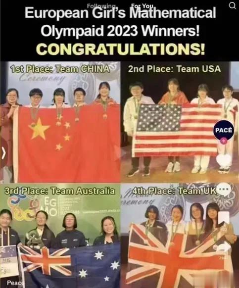 欧洲2023数学竞赛，中国第一，美国第二，土澳第三，英国第四。然而其实都是中国孩