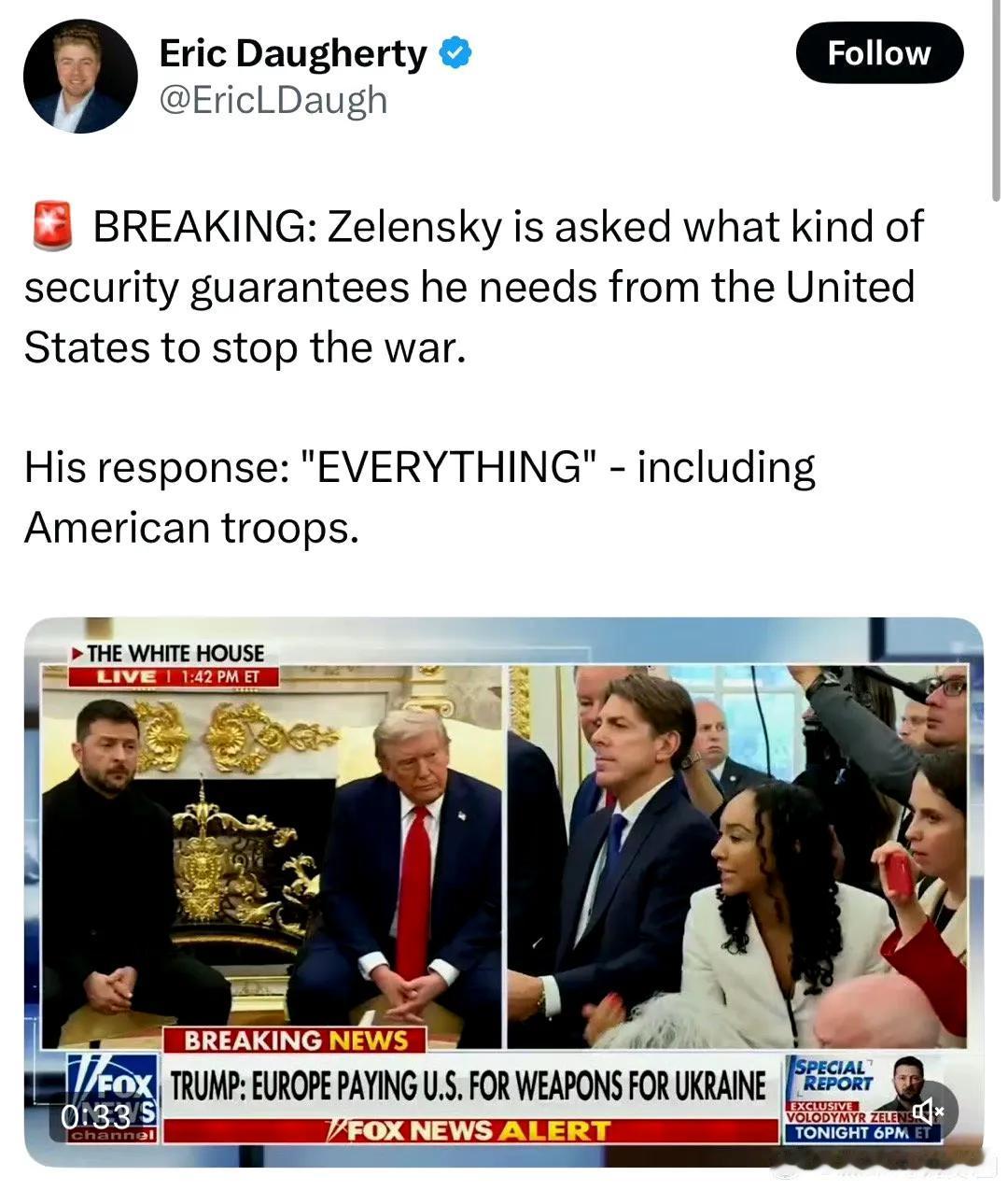 昨天因为泽连斯基穿衣服的问题，很多人说泽连斯基是很幽默地回答并且笑了，所以昨天的