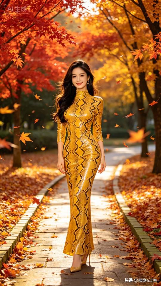 蛇纹长裙美女连衣裙 旗袍裙