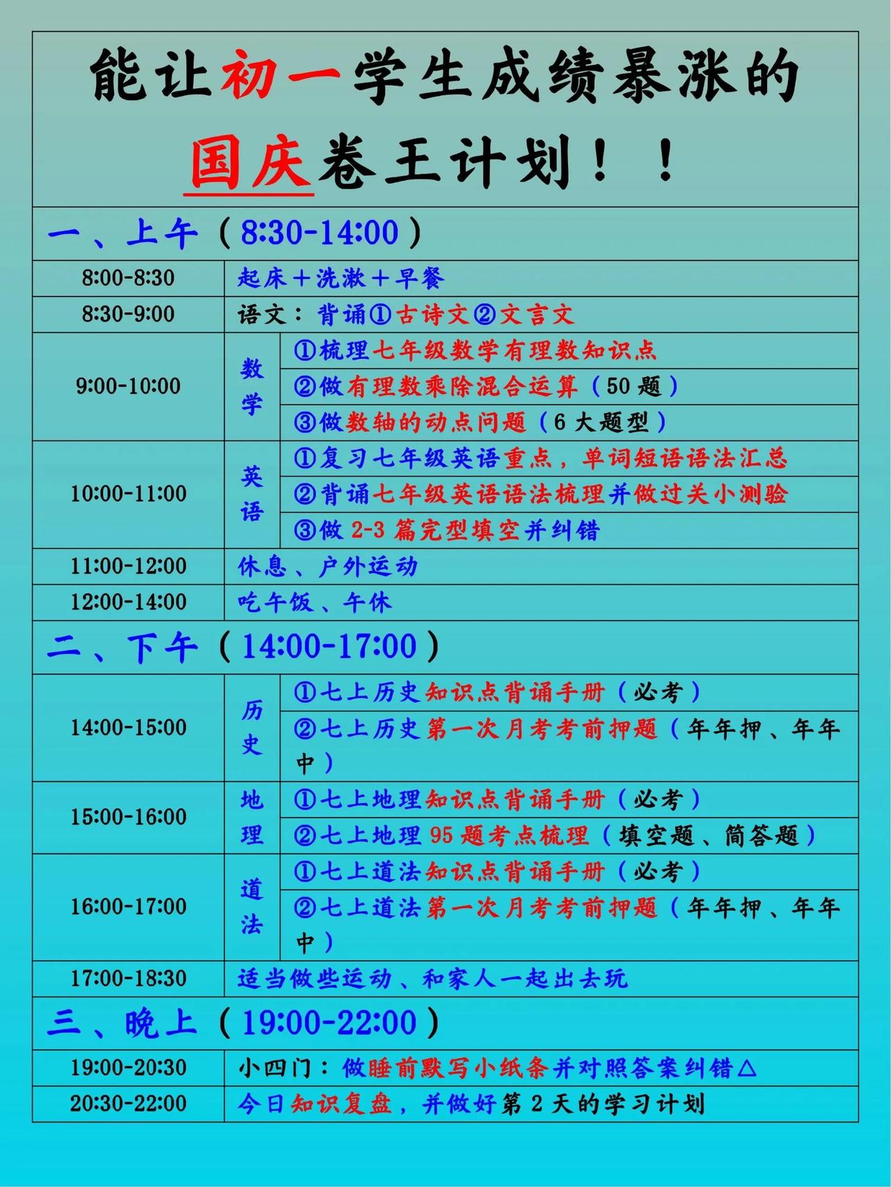 能初一孩子：国庆逆风翻盘的正确方式