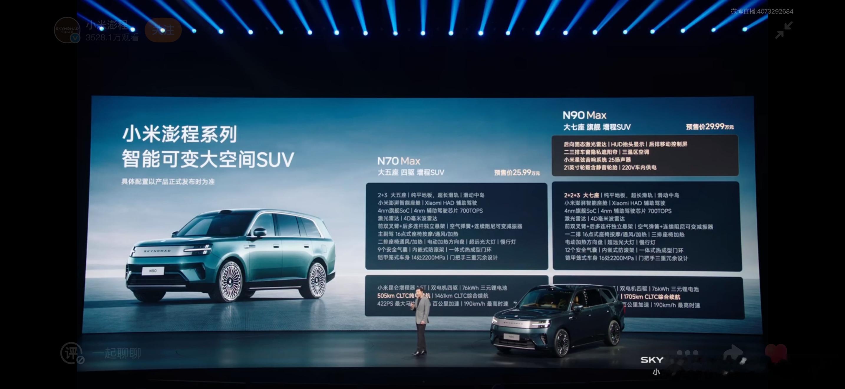 小米澎程系列两台Max版本预售价格公布了N70 Max大五座预售25.99万，N