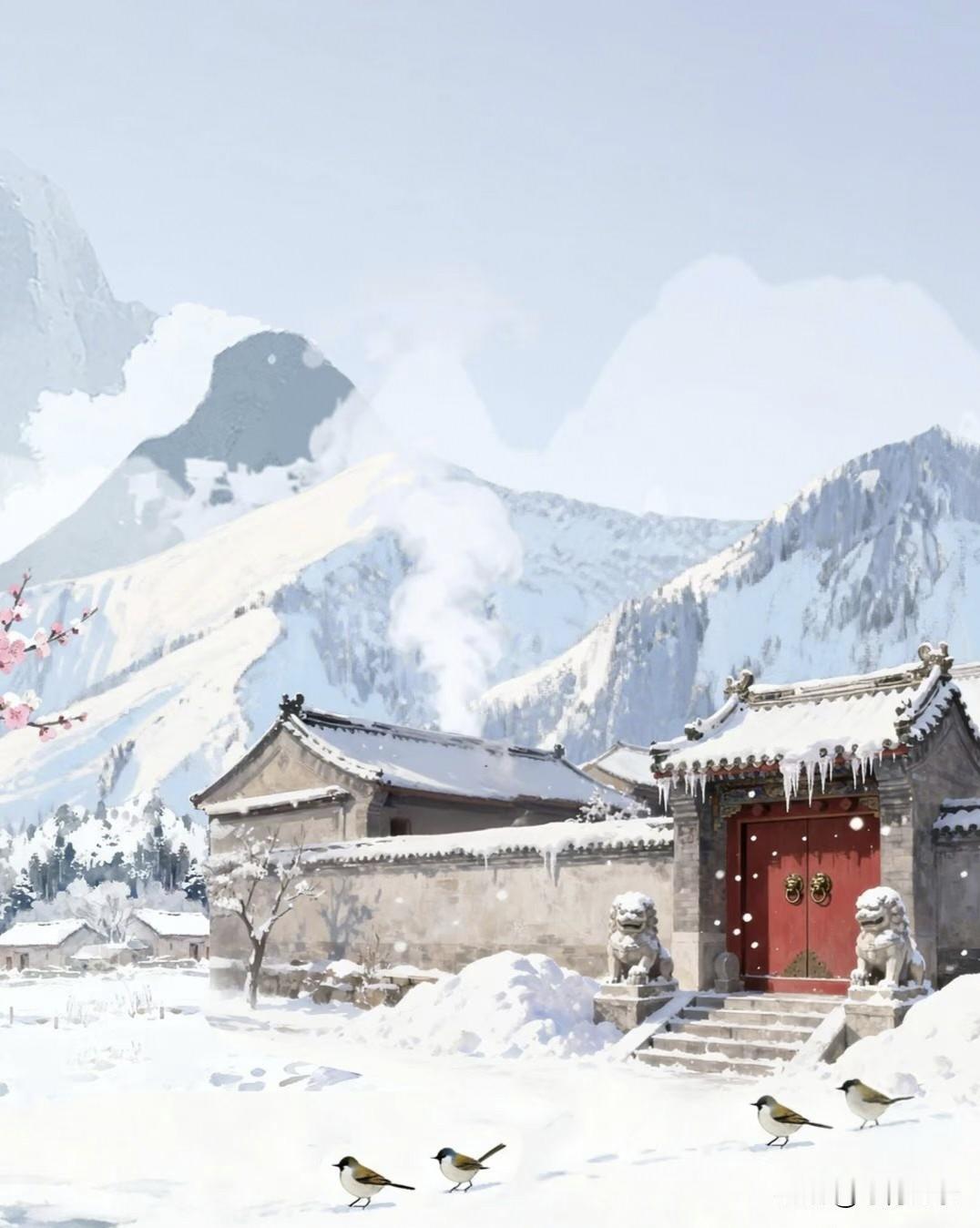 我的下联是：雪落大地白。