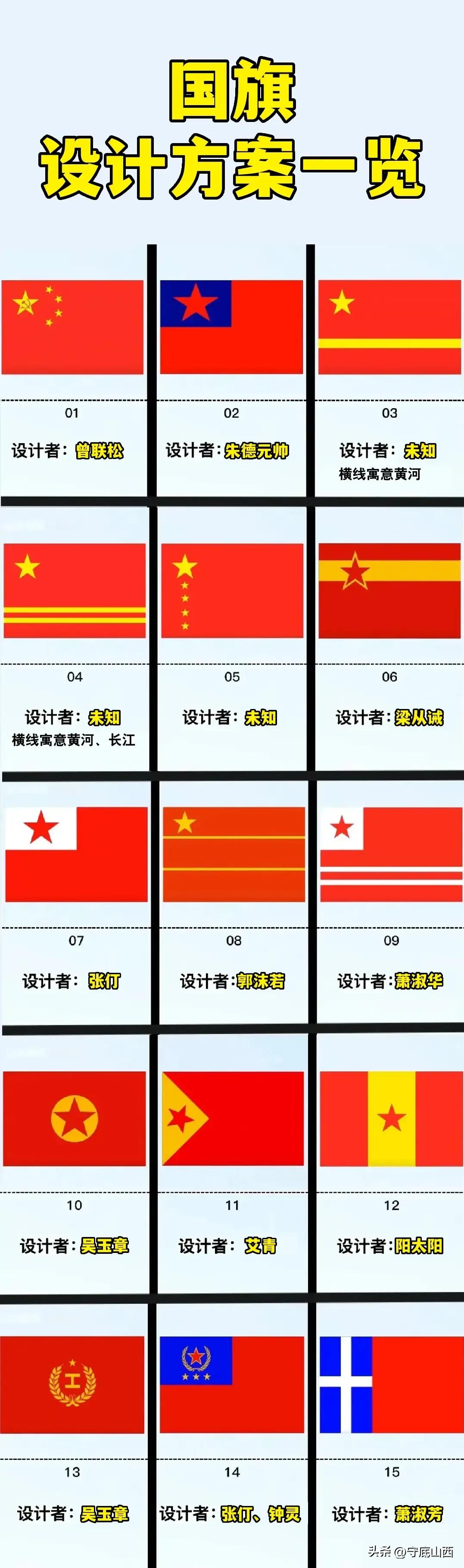 新中国的国旗设计者，不乏名人武将，你觉得那些落选方案哪个还合适呢？