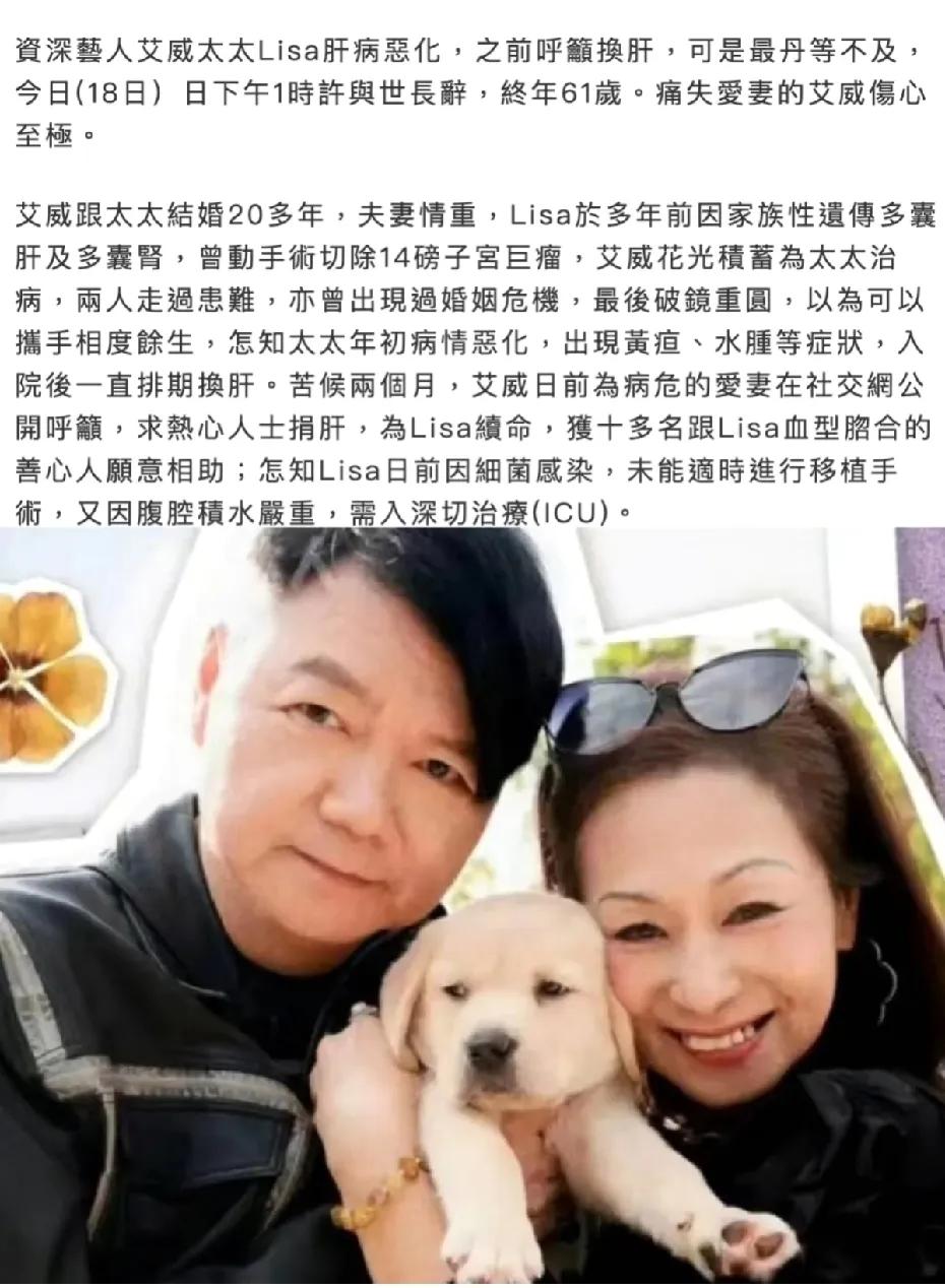 天呐！再见爱人2艾威妻子Lisa去世了，到底还是去世了。看节目的时候最喜欢就是他