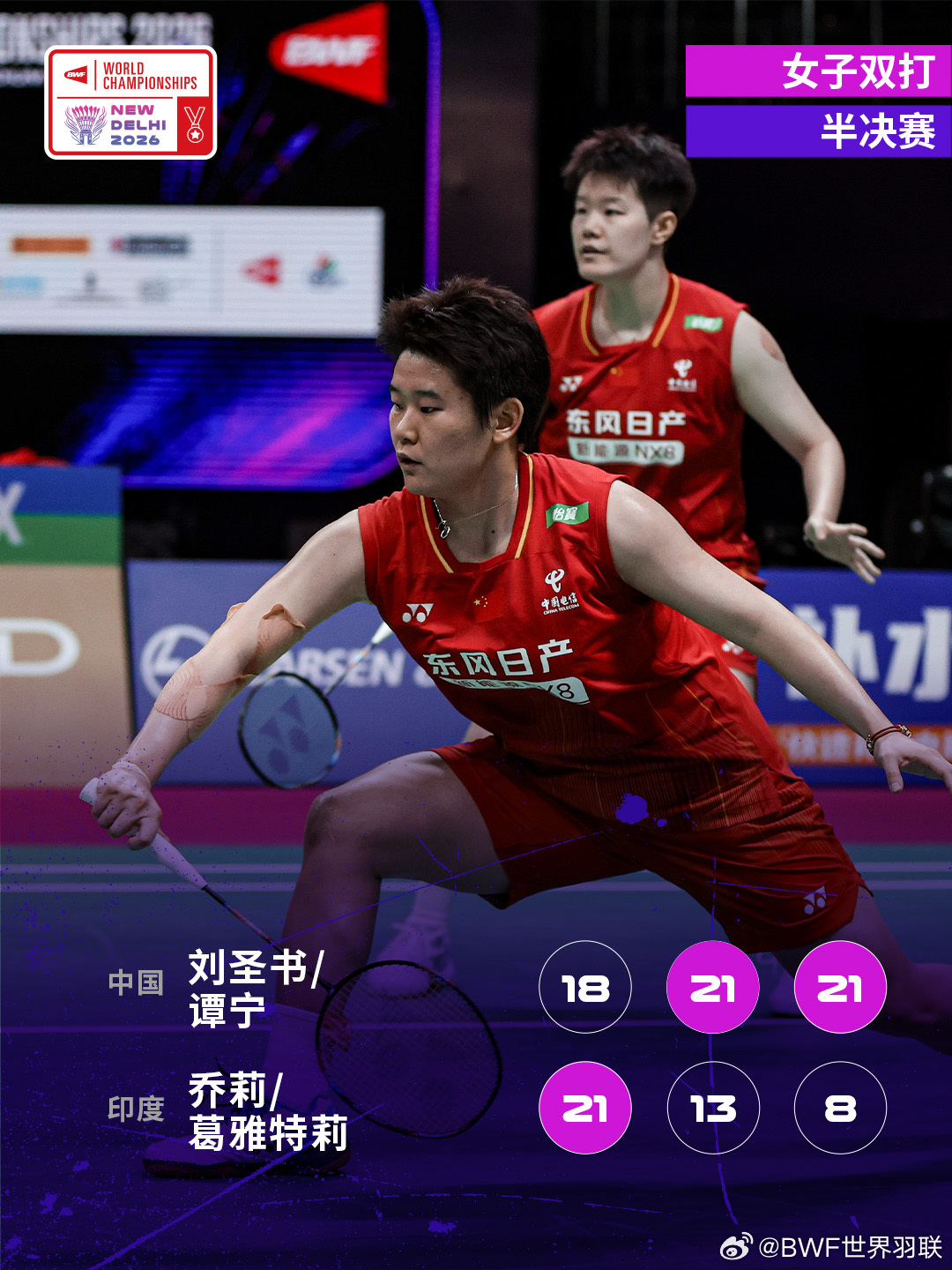 2026年羽毛球世锦赛 半决赛赛况🔥刘圣书/谭宁2-1乔莉/葛雅特莉圣坛组合逆